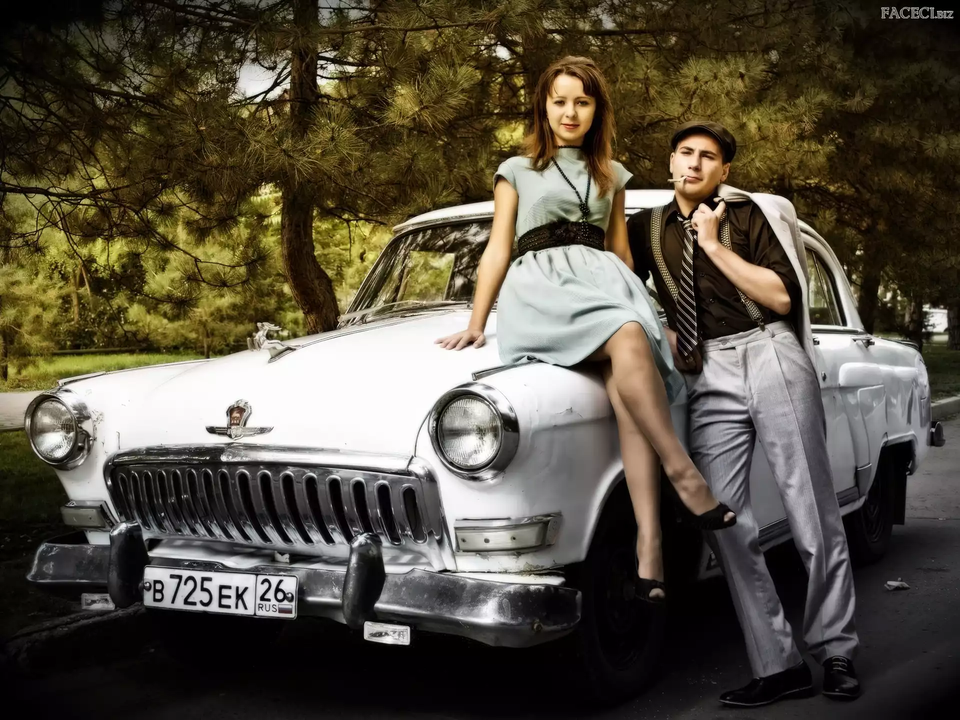 Retro, Para, Las, Droga, Samochód, Wołga